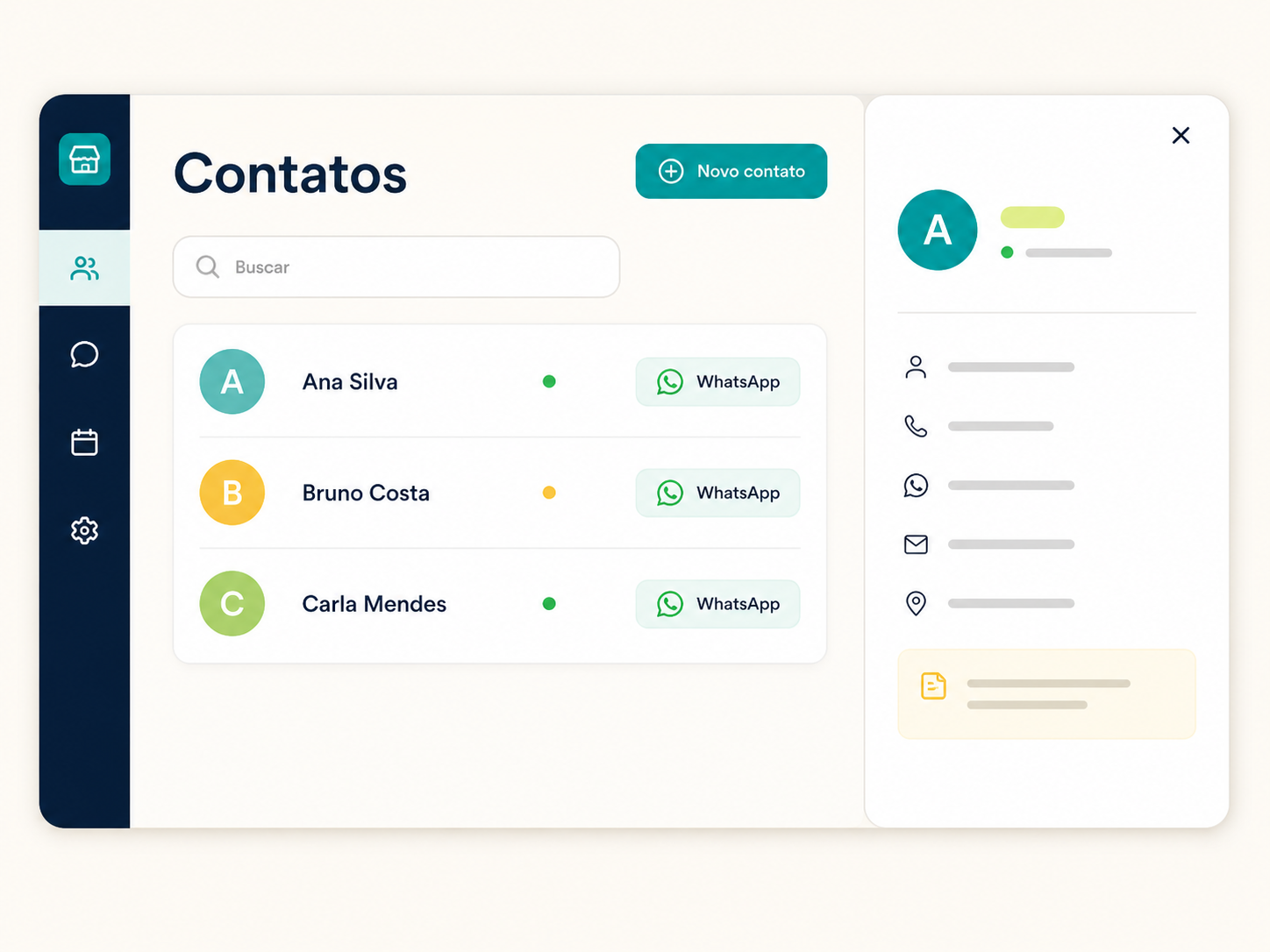 Mockup inédito de um painel de contatos de clientes