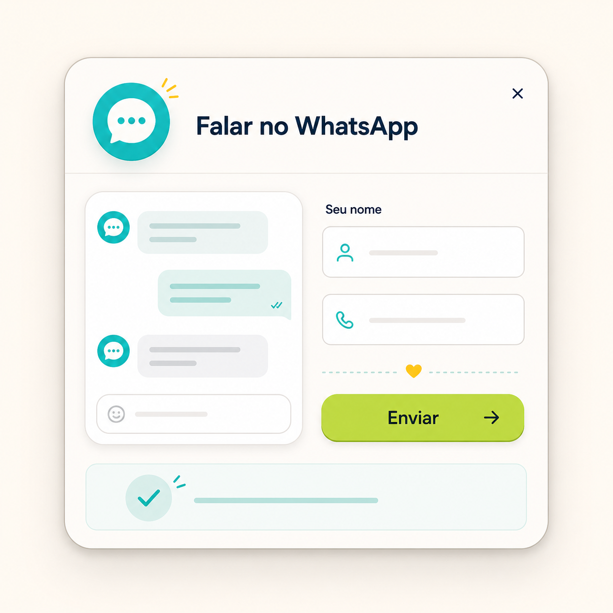 Mockup inédito de uma captura de contato pelo WhatsApp